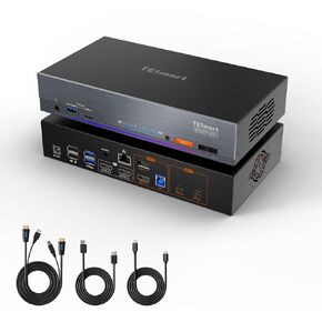 TESmart Thunderbolt 4 KVM Switch 2 شاشات 2 كمبيوتر 4K@60 هرتز، HDMI+DisplayPort KVM Switch شاشة مزدوجة لجهاز كمبيوتر محمول واحد (TB4 USB C مع شحن 60 وات) و1 سطح مكتب (HDMI 2.0 وDP1.2)، شبكة جيجابت، EDID in Kuwait