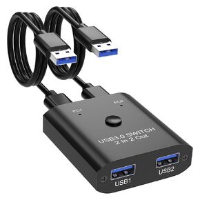 2 in 2 Out USB 3.0 Switch, USB Switcher for 2 Computers Sharing Keyboard, Mouse, Printer, USB Sharing Switcher for Windows/Mac/Linux, 2 Port USB Selector Switch with 2 USB3.0 Cables, Plug and Play in Saudi Arabia