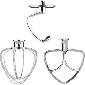 Mixer Attachments for KitchenAid 4.5-5 Qt Tilt-Head Stand Mixer | Dishwasher Safe Set with Wire Whip, Dough Hook and Flat Beater, Heavy Duty Replacement Accessories for Baking in Kuwait