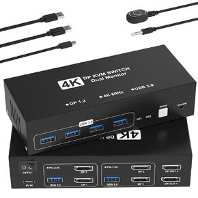 HDMI DisplayPort KVM Switch 2 Monitors 2 Computers, 4K@60Hz USB3.0 Dual Monitor HDMI KVM Switches Display Port for 2 Computers Share 2 Screens and 4 USB Devices for Keybord Mouse Printer in Saudi Arabia