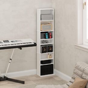 Furinno Jaya DVD Shelf, 24-Shelf Wide CD Rack, Media Shelf with Adjustable Shelves, 8 x 3 DVD Storage Cabinets for CD Blueray Game Disc, Easy Assembly, for Living Room, Home Office, Dark Americano in Kuwait