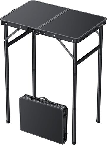 JiGiU Folding Camping Table MDF Desktop, 3 Adjustable Height-Max 29" | Lightweight Aluminum Picnic Table Foldable Outdoor Side Table with Carry Handle for Camping Travel Beach Hiking RV Indoor Use in Saudi Arabia
