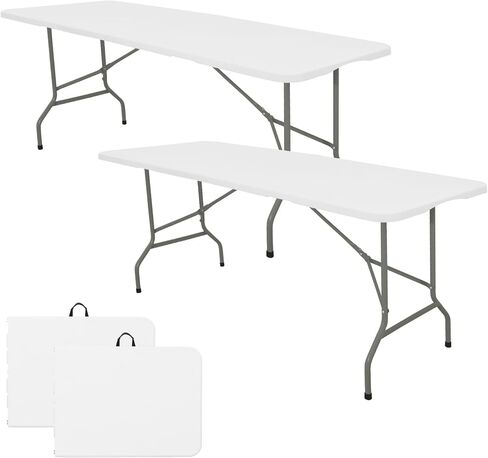 HAISIWLKJ Folding Table 5 FT Lightweight Camping Table White Portable Plastic Rectangular Outdoor Dining Table Steel Legs Fold-in-Half with Carrying Handle for Indoor,Picnic,Party,Wedding,Events in Saudi Arabia
