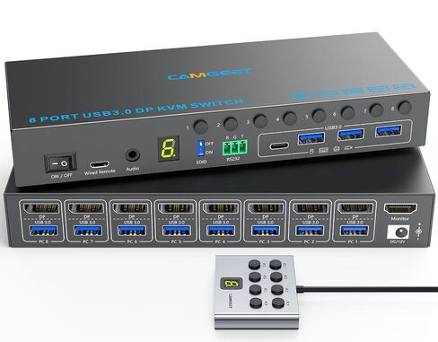 10 Port 8 Port HDMI KVM Switch 4K@60Hz EDID Simulation, USB3.0 KVM Switch HDMI for 10 Computers Share 1 Monitor and 4 USB Devices, KVM Switches with Audio RS232 Wired Remote 12V Power and USB Cable in Saudi Arabia