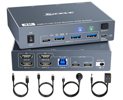 KVM Switch 2 Monitors for 1 Laptop and 1 Desktop 4K@60Hz, USB C HDMI Dual Monitor KVM Switch,Docking Station KVM Switches with 4 USB 3.0 Port, 80W PD Charging, Wired Remote and USB-C Cable Included in Saudi Arabia