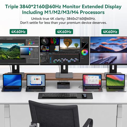 Thunderbolt 4 KVM Switch Docking Station for 3 Monitors 4 laptops/Macbooks | Extended Triple 4K60Hz HDMI Display with Displaylink USB3.0/USB C, M1/2/3/4 Mac/Windows/Chrome etc.with Audio and Ethernet in Saudi Arabia