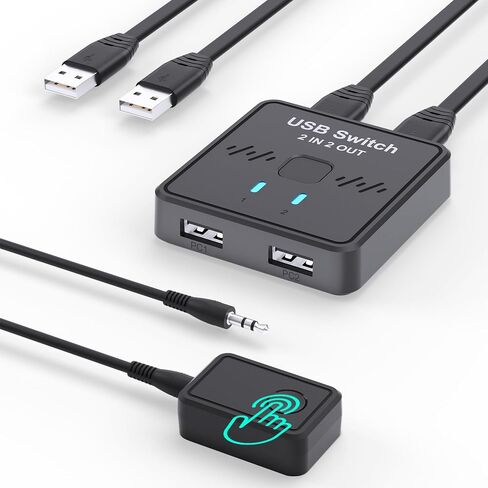 USB Switch 2 in 2 Out, USB Switcher 2 Computers Sharing Keyboard and Mouse | 2 USB 2.0 cables, External controller, Printer Splitter for 2 Computers in Saudi Arabia