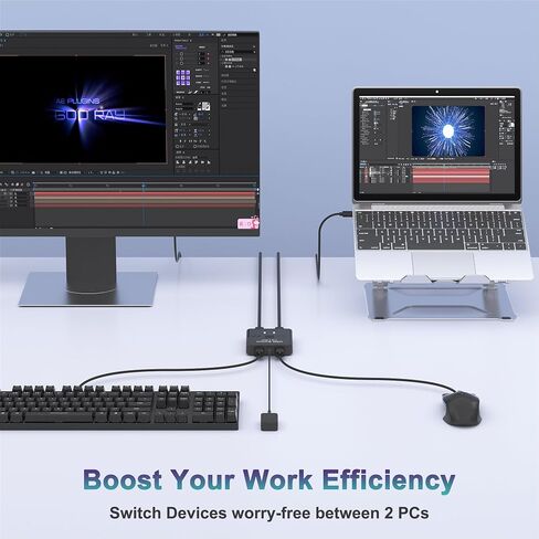USB Switch 2 in 2 Out, USB Switcher 2 Computers Sharing Keyboard and Mouse | 2 USB 2.0 cables, External controller, Printer Splitter for 2 Computers in Saudi Arabia