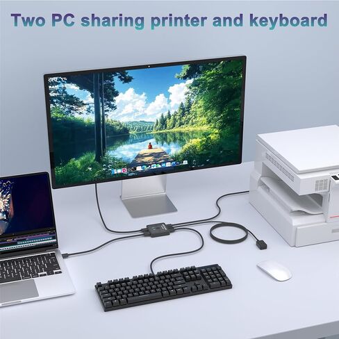 USB Switch 2 in 2 Out, USB Switcher 2 Computers Sharing Keyboard and Mouse | 2 USB 2.0 cables, External controller, Printer Splitter for 2 Computers in Saudi Arabia