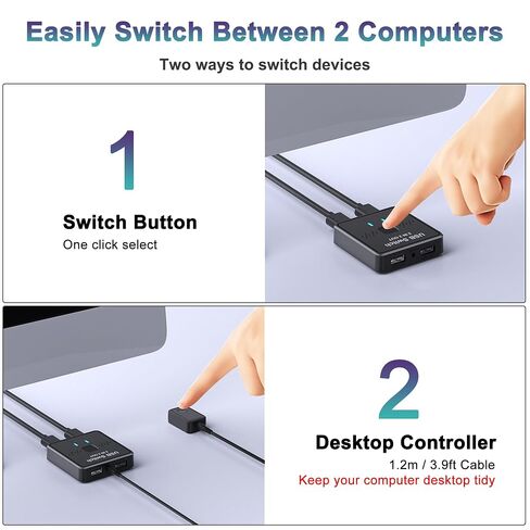 USB Switch 2 in 2 Out, USB Switcher 2 Computers Sharing Keyboard and Mouse | 2 USB 2.0 cables, External controller, Printer Splitter for 2 Computers in Saudi Arabia