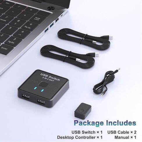 USB Switch 2 in 2 Out, USB Switcher 2 Computers Sharing Keyboard and Mouse | 2 USB 2.0 cables, External controller, Printer Splitter for 2 Computers in Saudi Arabia