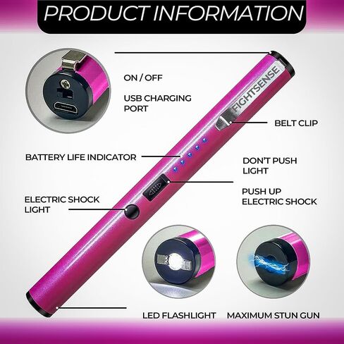 FIGHTSENSE Pen Stun Gun for Self Defense Battery Life Indicator, Belt Clip, Pen Flashlight stun Gun (Pink Silver) in Saudi Arabia