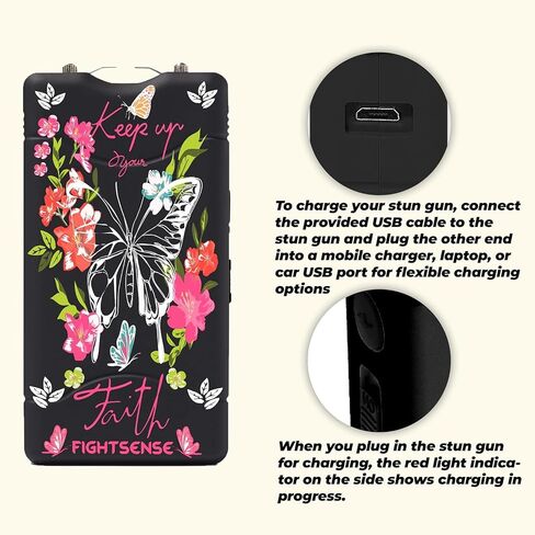 FIGHTSENSE Mini Stun Gun for Self Defense with Bright Led Flashlight, Rechargeable Battery, Nylon Holsters (Pink,Butterfly) in Saudi Arabia