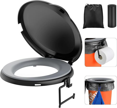 PAHTTO Portable Toilet Seat for 5 Gal Buckets, Camping Toilet Seat with Lid for Adults, Snap-on Toilet Seat with Storage Bags and Disposable Toilet Bags, Camping, Hiking, Emergency, Car, Boat in Kuwait