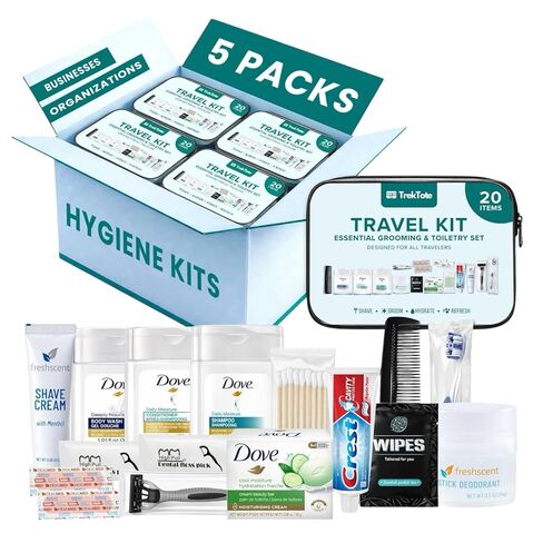 5 Pack Unisex Travel Hygiene Kits – 20-Piece Premium Brand-Name Toiletries in Saudi Arabia