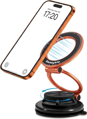 chubbycable Magnetic Car Phone Holder 360° Rotation with Vacuum Base | Foldable Design with Ultra-Strong Magnetic Hold, Vacuum Suction Base, Compatible with MagSafe iPhone 12-17 Series and Android in Kuwait