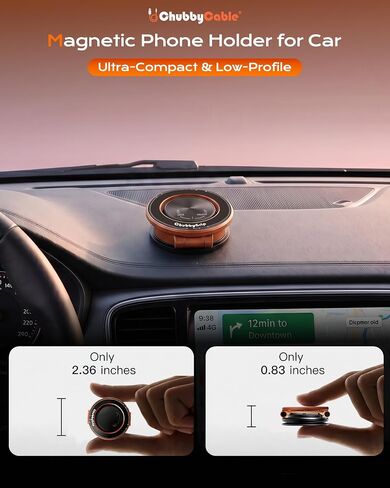 chubbycable Magnetic Car Phone Holder 360° Rotation with Vacuum Base | Foldable Design with Ultra-Strong Magnetic Hold, Vacuum Suction Base, Compatible with MagSafe iPhone 12-17 Series and Android in Kuwait