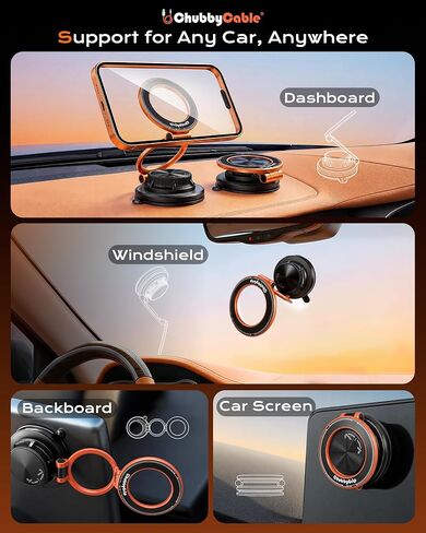 chubbycable Magnetic Car Phone Holder 360° Rotation with Vacuum Base | Foldable Design with Ultra-Strong Magnetic Hold, Vacuum Suction Base, Compatible with MagSafe iPhone 12-17 Series and Android in Kuwait