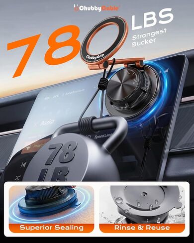 chubbycable Magnetic Car Phone Holder 360° Rotation with Vacuum Base | Foldable Design with Ultra-Strong Magnetic Hold, Vacuum Suction Base, Compatible with MagSafe iPhone 12-17 Series and Android in Kuwait