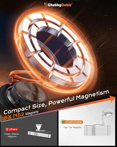 chubbycable Magnetic Car Phone Holder 360° Rotation with Vacuum Base | Foldable Design with Ultra-Strong Magnetic Hold, Vacuum Suction Base, Compatible with MagSafe iPhone 12-17 Series and Android in Kuwait