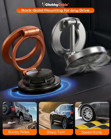 chubbycable Magnetic Car Phone Holder 360° Rotation with Vacuum Base | Foldable Design with Ultra-Strong Magnetic Hold, Vacuum Suction Base, Compatible with MagSafe iPhone 12-17 Series and Android in Kuwait