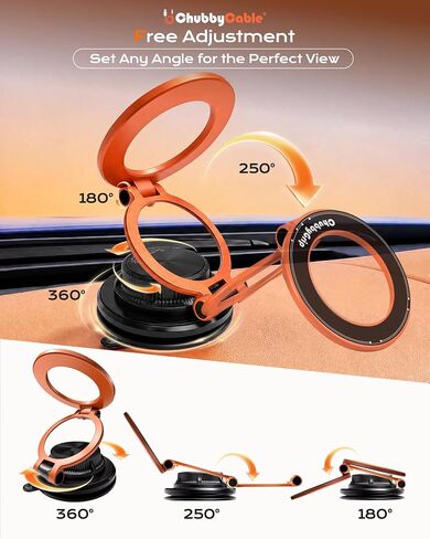 chubbycable Magnetic Car Phone Holder 360° Rotation with Vacuum Base | Foldable Design with Ultra-Strong Magnetic Hold, Vacuum Suction Base, Compatible with MagSafe iPhone 12-17 Series and Android in Kuwait