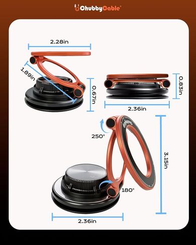 chubbycable Magnetic Car Phone Holder 360° Rotation with Vacuum Base | Foldable Design with Ultra-Strong Magnetic Hold, Vacuum Suction Base, Compatible with MagSafe iPhone 12-17 Series and Android in Kuwait