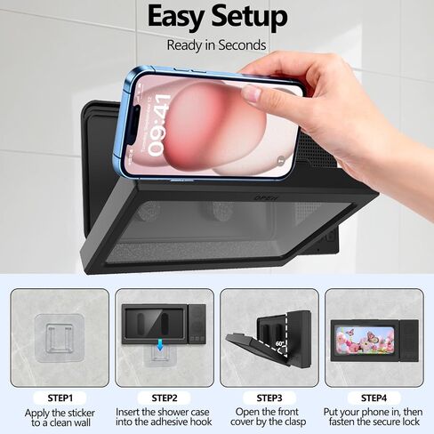 Shower Phone Holder with Wireless Bluetooth Speaker,- 480°Rotatable Retractable Adjustable Shower iPhone Case, Bathroom Wall Phone Stand Water Proof Anti Fog,Accessories for 4-7"Cellphones (Black) in Saudi Arabia