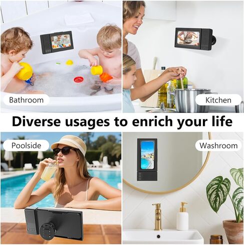 Shower Phone Holder with Wireless Bluetooth Speaker,- 480°Rotatable Retractable Adjustable Shower iPhone Case, Bathroom Wall Phone Stand Water Proof Anti Fog,Accessories for 4-7"Cellphones (Black) in Saudi Arabia