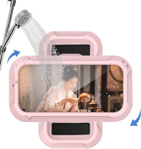 360° Rotatable Retractable Adjustable Shower Phone Case Holder,Anti-fog HD & sensitive screen ,Wall Mounted Phone Holder for Bathroom Mirror Bathtub Kitchen,Shower Accessories for 4-7" Phones (pink) in Saudi Arabia
