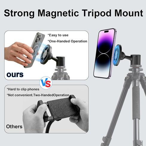 حامل ثلاثي القوائم مغناطيسي للهاتف MagSafe، محول حامل ثلاثي القوائم iPhone مع فتحة لولبية 1/4 بوصة، مرفق حامل ثلاثي للهاتف متوافق مع iPhone 17/16/15/14/13/12. in Kuwait