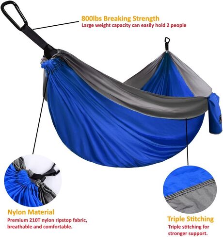 Gold Armour Camping Hammock, Double Hammock with Ropes, USA Brand Lightweight Portable Mens Womens Kids, Camping Accessories Gear (Blue & Gray, Double) in Saudi Arabia