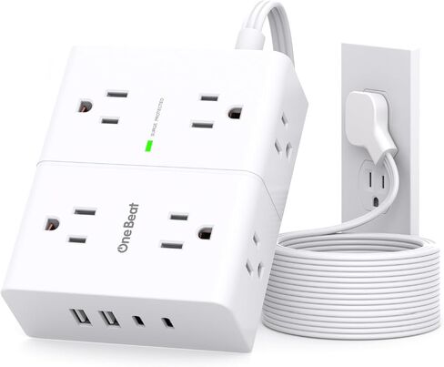 Extension Cord 15 Ft, Flat Plug Surge Protector Power Strip 15 Ft Long Cord | Long Extension Cord with 8 Outlets 4 USB Ports(2 USB C), 15Ft Braided Power Strip, Home Office College Dorm Room Essentials in Saudi Arabia