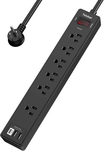 6 Ft Extension Cord Power Strip, Teiobar Surge Protector with 12 AC Outlets and 4 USB Ports for Home, Office, Dorm Essentials, 2700 Joules, ETL Listed, Black in Saudi Arabia