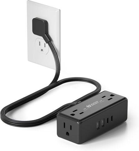 3Ft Short Extension Cord with Multiple Outlets, Surge Protector Power Strip | SUPERDANNY Small Flat Plug Power Strip with 4 Outlets & 4 USB, Charging Station for Home, Office, College Dorm Essentialss in Saudi Arabia