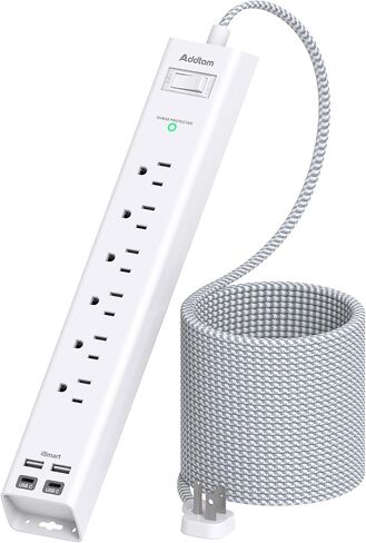Extension Cord 10 ft - Long Power Strip Surge Protector, 6 AC Outlet 4 USB | (2 USB C), Flat Plug, Wall Mount, Multi Plug Outlet Extender Desk Charging Station for Home Office Dorm Room Essentials in Saudi Arabia