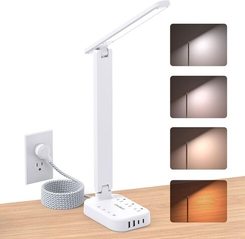 One Beat Small LED Desk Lamp Power Strip 5ft Extension Cord with 3 Outlets 4 USB Ports(2 USB C), 4 Modes, 5 Level Touch Lamp Study Reading Light, Home Office Bedroom College Dorm Room Essentials,White | One Beat 4 Modes 5 Level Brightness Touch Lamp, Smal in Kuwait