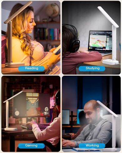 One Beat Small LED Desk Lamp Power Strip 5ft Extension Cord with 3 Outlets 4 USB Ports(2 USB C), 4 Modes, 5 Level Touch Lamp Study Reading Light, Home Office Bedroom College Dorm Room Essentials,White | One Beat 4 Modes 5 Level Brightness Touch Lamp, Smal in Kuwait