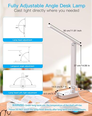 One Beat Small LED Desk Lamp Power Strip 5ft Extension Cord with 3 Outlets 4 USB Ports(2 USB C), 4 Modes, 5 Level Touch Lamp Study Reading Light, Home Office Bedroom College Dorm Room Essentials,White | One Beat 4 Modes 5 Level Brightness Touch Lamp, Smal in Kuwait