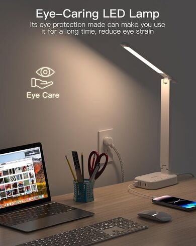 One Beat Small LED Desk Lamp Power Strip 5ft Extension Cord with 3 Outlets 4 USB Ports(2 USB C), 4 Modes, 5 Level Touch Lamp Study Reading Light, Home Office Bedroom College Dorm Room Essentials,White | One Beat 4 Modes 5 Level Brightness Touch Lamp, Smal in Kuwait