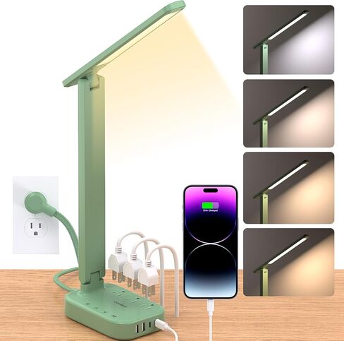 One Beat Small LED Desk Lamp Power Strip 5ft Extension Cord with 3 Outlets 4 USB Ports(2 USB C), 4 Modes, 5 Level Touch Lamp Study Reading Light, Home Office Bedroom College Dorm Room Essentials,White | One Beat 4 Modes 5 Level Brightness Touch Lamp, Smal in Kuwait