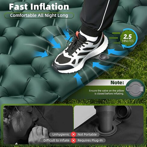 Double Camping Sleeping Pad, 4" Extra Thick 2 Person Inflatable Sleeping Pad with Built-in Foot Pump & Pillow, Self Inflating Camping Mattress for Tent, Backpacking, Hiking, Travel, RV（Dark Green） in Saudi Arabia
