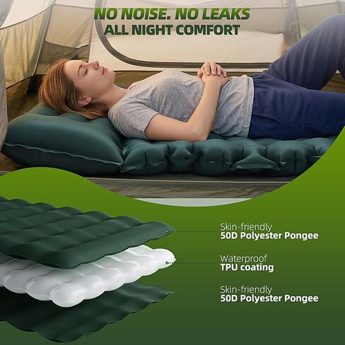 Double Camping Sleeping Pad, 4" Extra Thick 2 Person Inflatable Sleeping Pad with Built-in Foot Pump & Pillow, Self Inflating Camping Mattress for Tent, Backpacking, Hiking, Travel, RV（Dark Green） in Saudi Arabia