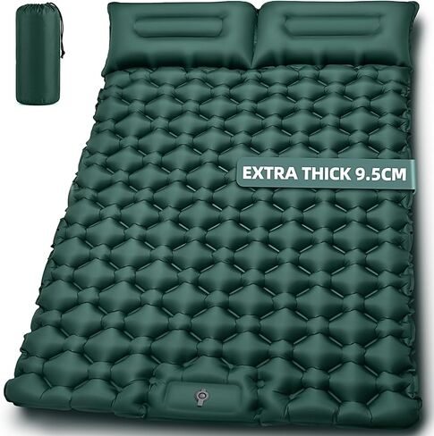 Double Camping Sleeping Pad, 4" Extra Thick 2 Person Inflatable Sleeping Pad with Built-in Foot Pump & Pillow, Self Inflating Camping Mattress for Tent, Backpacking, Hiking, Travel, RV（Dark Green） in Saudi Arabia