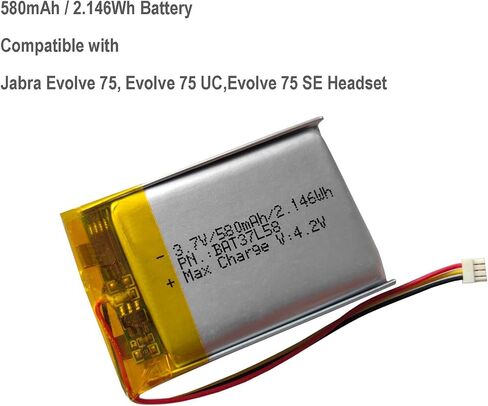 AOLIKES 580mAh 3.7v LiPo Battery Replacement for Jabra Evolve 75 Bluetooth Headset, Evolve 75 UC Battery,Evolve 75 SE Battery Replacement,AHB572535PST Battery Upgarde in Kuwait
