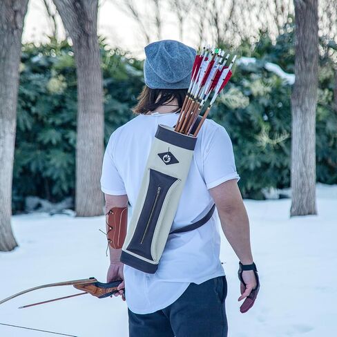 Deerseeker Archery Back Quiver 3-Point Strap System Arrow Quiver with Pocket Adjustable RH/LH Arrow Holder for Traditional Bow Recurve Bow, Bow Hunting in Saudi Arabia