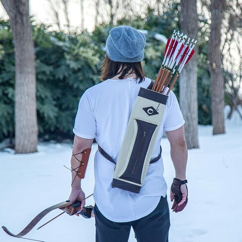 Deerseeker Archery Back Quiver 3-Point Strap System Arrow Quiver with Pocket Adjustable RH/LH Arrow Holder for Traditional Bow Recurve Bow, Bow Hunting in Saudi Arabia