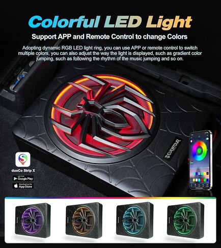 10" 1200W Slim Under Seat Powered Car Subwoofer, Car Sub Built in Amplifier | Car/Truck Audio Sub Built in Amplifier amp Combo Package, with RGB LED Light(Subwoofer + Mounting Wire Kit) in Saudi Arabia