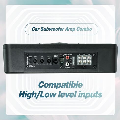 10" 1200W Slim Under Seat Powered Car Subwoofer, Car Sub Built in Amplifier | Car/Truck Audio Sub Built in Amplifier amp Combo Package, with RGB LED Light(Subwoofer + Mounting Wire Kit) in Saudi Arabia