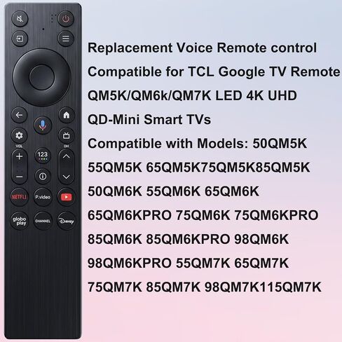 New Voice Remote Control for TCL TV Remote,for TCL Google TV Remote | Compatible with TCL QM5K/QM6k/QM7K LED QLED HDR QD-Mini 4K Google Smart TVs in Kuwait